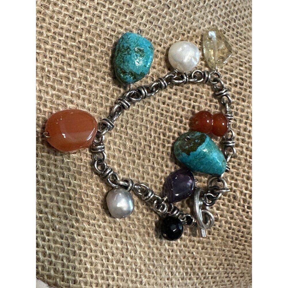 sterling silver 925 Faux Turquoise Stone Charm Bracelet